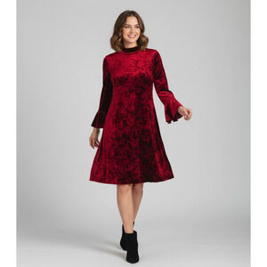 Lauren Conrad Runway Dress Womens Medium Burgundy Velvet Swing 3/4 Bell Sleeve